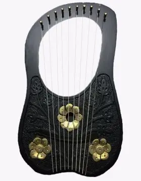 10 String Black Rosewood Lyre Harp with Golden Flowers