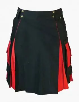  Black and Red Hybrid Kilt with Stylish Pockets - Front Image 