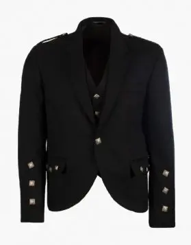 Black Argyll Jacket with 5 Button Vest- Front Image
