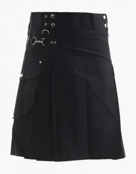  Black Cargo Utility Kilt- Front Image