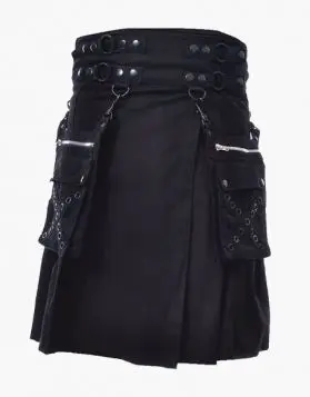 Black Gothic Kilt with Detachable Pockets- Front Image