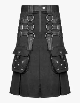 Black Gothic Utility Kilt with O-Rings - Front Image