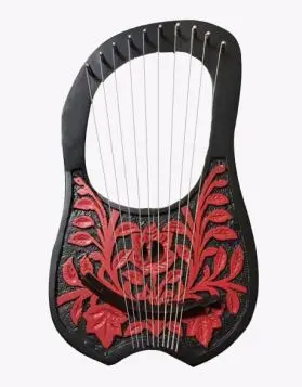 Black Rosewood Lyre Harp with Red Flower and 10 Strings