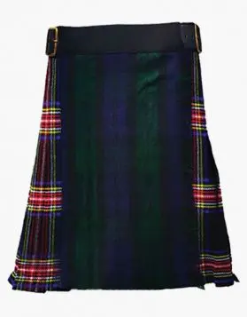 Black Watch and Black Stewart Tartan Kilt with Fastening Straps