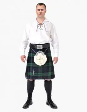 Black Watch Casual Kilt Outfit with Jacobite Ghillie Shirt 