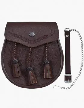 Brown Embossed Celtic Leather Kilt Sporran
