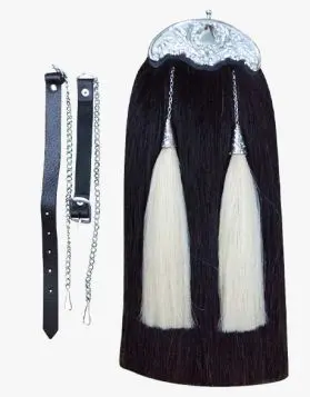 Celtic Black Horse Hair Sporran with 2 Tassels- Front Image