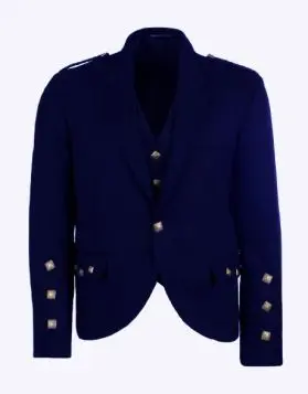Custom Navy Blue Tweed Argyll Kilt Jacket- Front Image