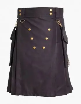Deluxe Black Utility Kilt with Studded Apron- Front Image