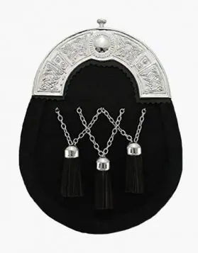 Full Dress Black Fur Kilt Sporran with 3 Tassels- Front Image