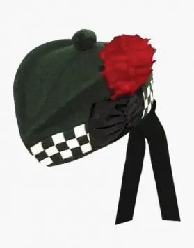 Green Glengarry Hat with Black and White Diced Band