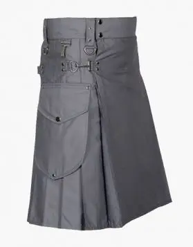 Grey Cargo Utility Kilt with Pockets- Side Image