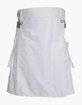 Lautreamont White Utility Kilt with Leather Straps- Front Image