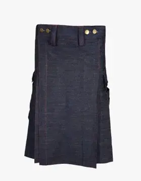 Men's Blue Denim Kilt with Red Outer Thread- Front Image