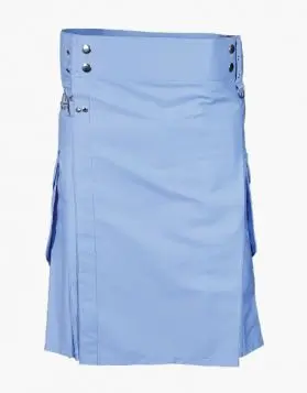 Men's Light Blue Cargo Utility Kilt- Front Image