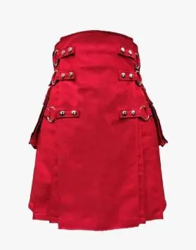 Men's Red Canvas Gothic Utility Kilt- Front Image