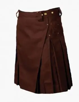 Men's Stylish Brown Utility Kilt- Front Image