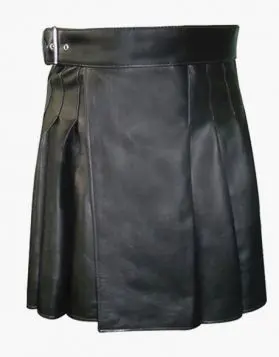 Modern Black Leather Kilt with Side Belt- Front Image