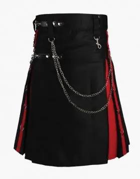 Modern Black Rainbow Gothic Hybrid Kilt with Chains- Front Image