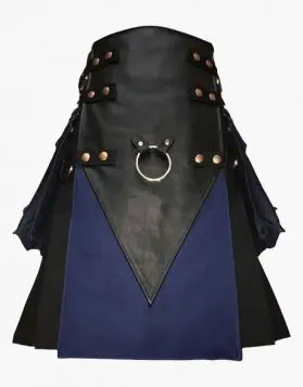 Modern Gothic Black Cotton Hybrid Kilt with Leather Apron - Front Image 