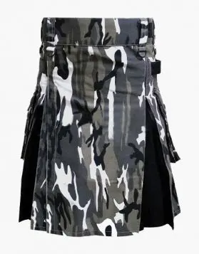 Modern Urban Camo Hybrid Kilt with Black Pleats - Front Image