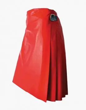 Red Leather Kilt with Black Leather Straps - Front Image