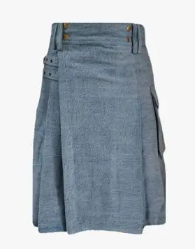 Sky Blue Denim Kilt with Flap Pockets- Front Image