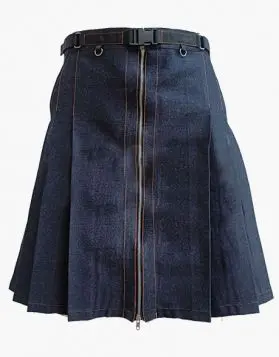Stylish Blue Mini Denim Kilt with Slant Pockets- Front Image
