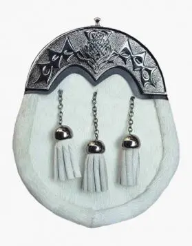 White Cowhide Dress Kilt Sporran with 3 Tassels