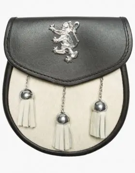 White Goat Fur Kilt Sporran with 3 Tassels- Front Image