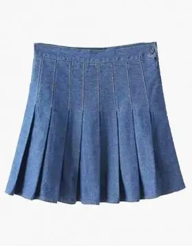 Women Blue Denim Pleated Short Kilt - Front Image 