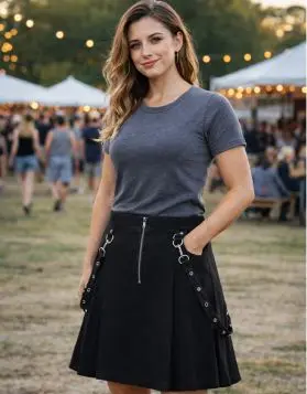 Women's Black Punk Mini Skirt Kilt- Front Image