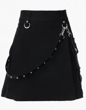 Women's Black Punk Mini Skirt Kilt- Front Image