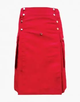 Womens Red Utility Kilt with Flap Pockets- Front Image