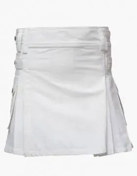 Women's White Mini Utility Kilt with Button Straps- front Image