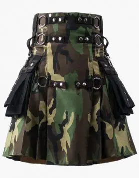 Woodland Camouflage Gothic Utility Kilt -Front Image