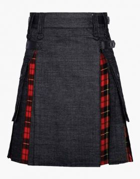 Black Denim and Wallace Tartan Hybrid Kilt