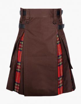 Brown and  Royal Stewart Tartan Hybrid Kilt - Front Image