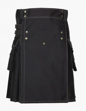 Classic Black Utility Kilt with Outer thread - Front Image