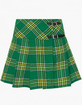 Ladies Irish Green Tartan Short Kilt Skirt- Front Image