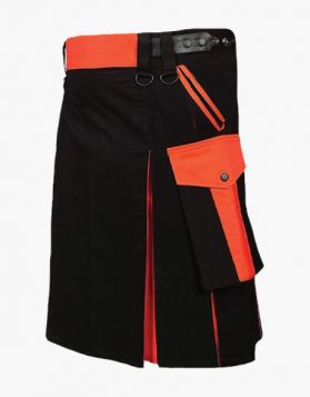 Two Tone Black and Orange Hybrid Kilt- front Image