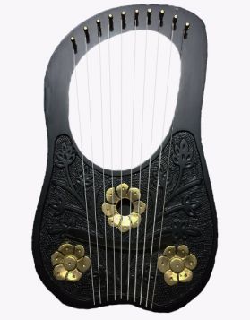10 String Black Rosewood Lyre Harp with Golden Flowers