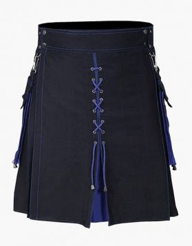 Black and Blue Hybrid Kilt with Laces Style- Front Image