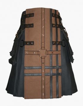Black and Brown Gothic Hybrid Kilt with Cross Straps- Front Image