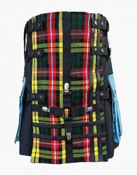 Black and Buchanan Tartan Hybrid Kilt with Stylish Apron -Front Image
