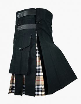 Black and Camel Thomson Tartan Hybrid Kilt- RIght Side Image