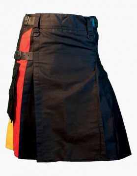 Black and German Hybrid Kilt with Flap Pockets - Front Image