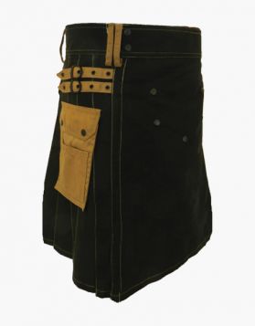  Black and Khaki Deluxe Utility Kilt- Front Image