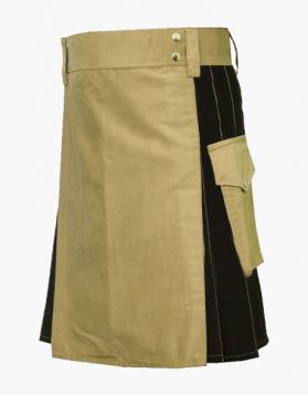 Black and Khaki Hybrid Kilt with Large Pocket- Left Side 