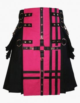 Black and Pink Gothic Kilt with Decorated Front